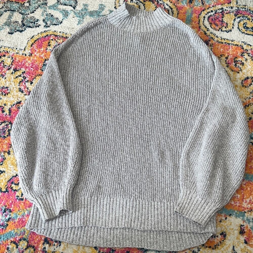 Aerie Hits The Spot Mockneck Sweater Pullover in Gray Size XL